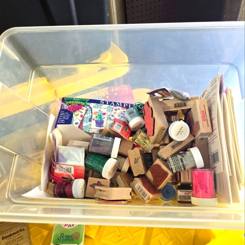 Tote Full Of Rubber Stamps And Misc Art Supplies